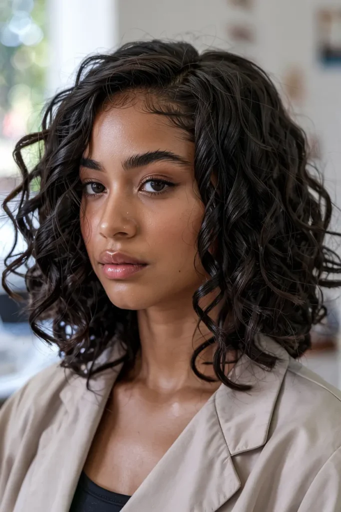 2. Side Part Curly Bob