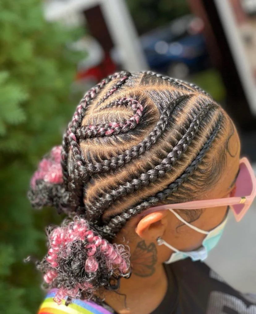 Braided Pigtail Buns with Scalp Design