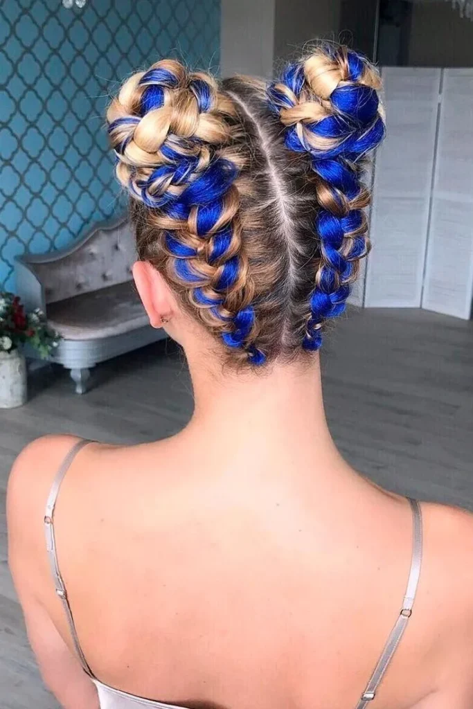 Braided Pigtail Buns with Color