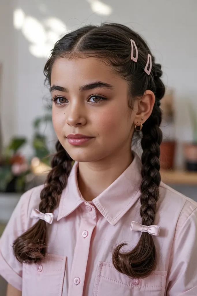 23. Two Pigtails with Barrettes