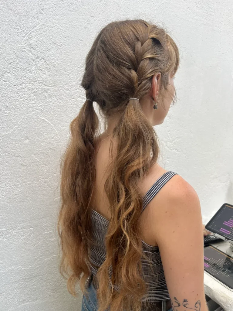 French Braid Pigtails with Loose Curls