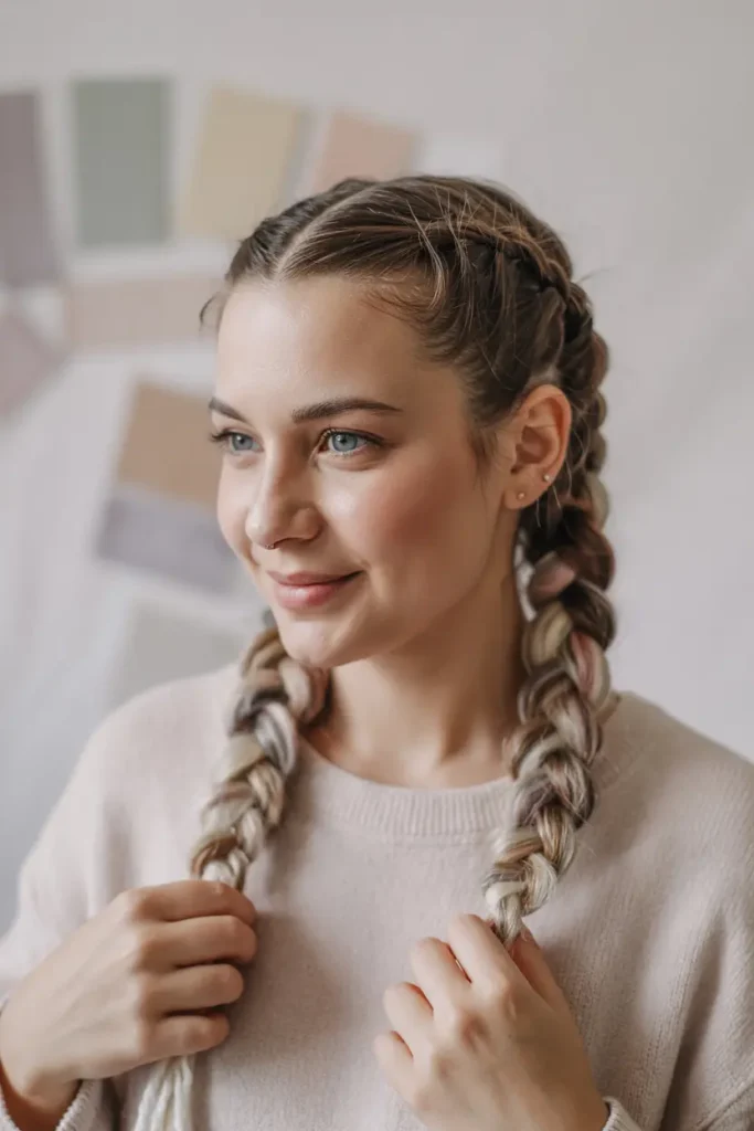 24. Two Pigtails with Yarn Accents