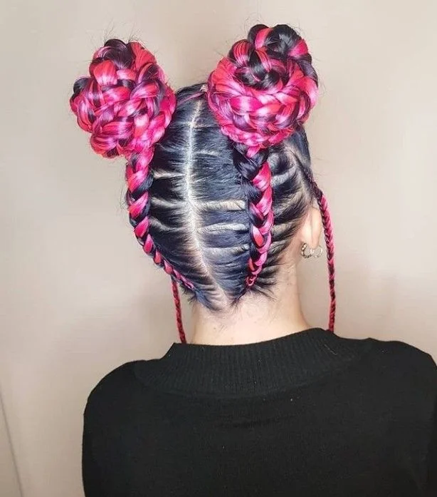 Braided Pigtail Buns with Yarn