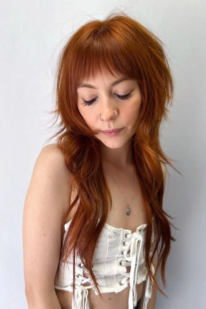 Long Wolf Cut with Bangs