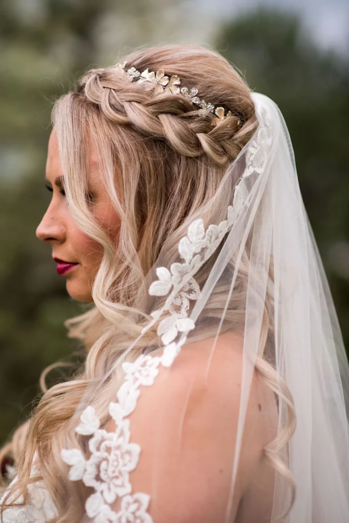 Braided Crown Updo with Veil