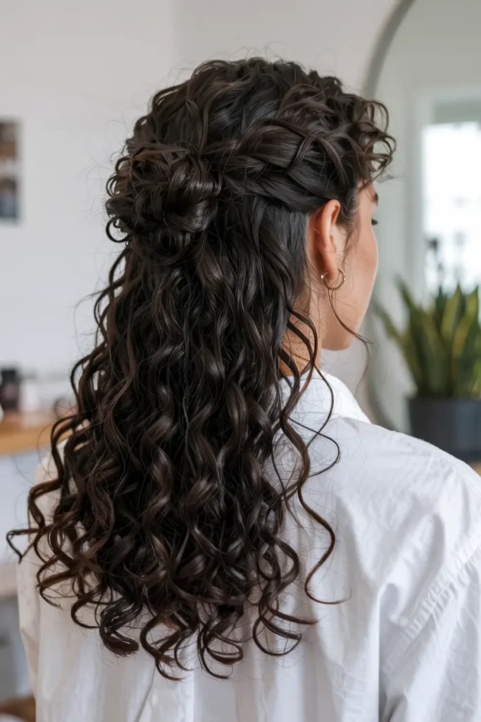 3. Half Up Curly Bun