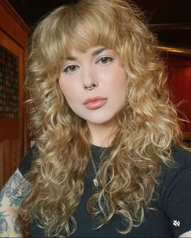 Curly Wolf Cut with Bangs