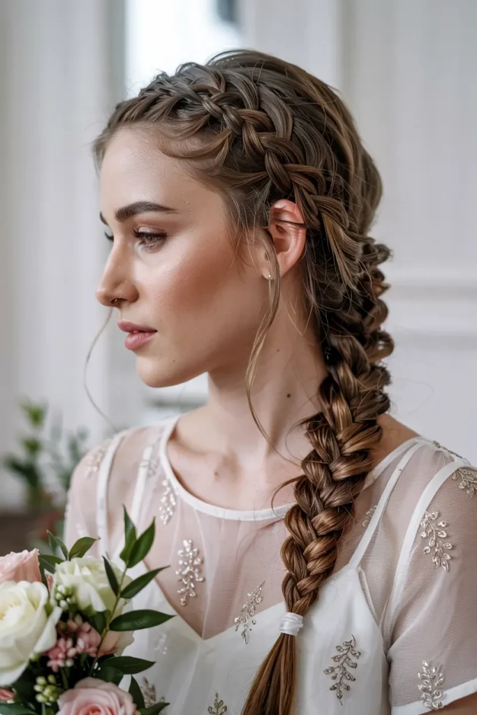 4. Simple Side Braid Wedding Style