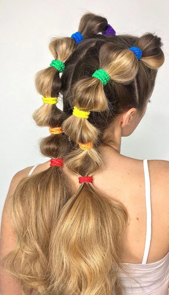 Bubble Pigtails with Colorful Ties