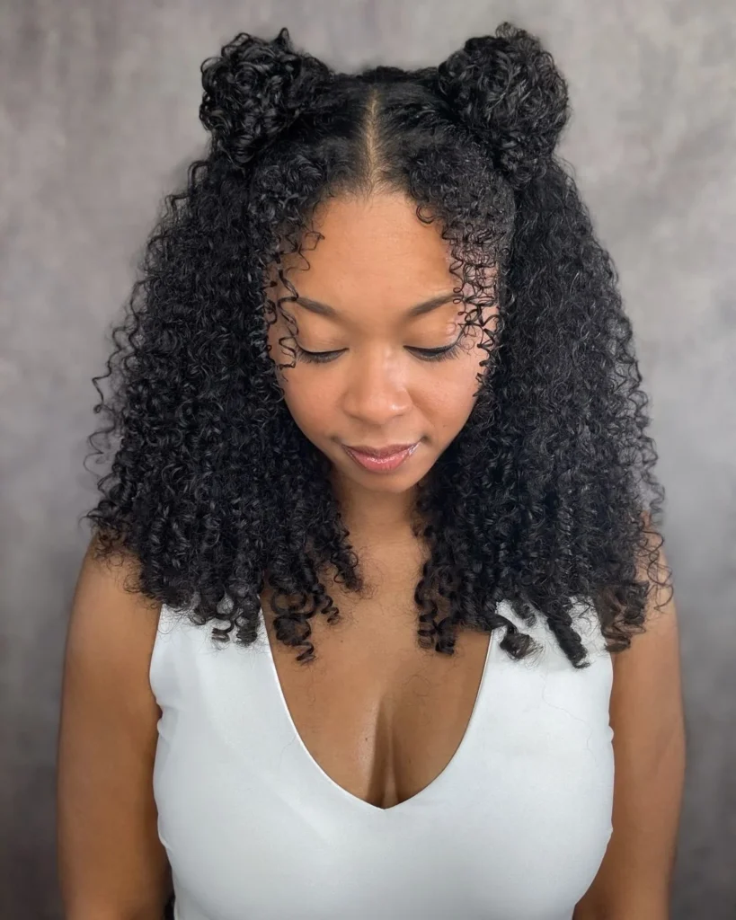 Curly Half-Up Space Bun