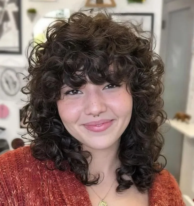 Curly Wolf Cut with Bangs