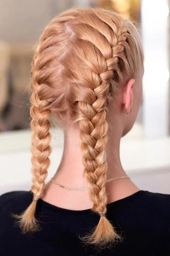 Zig-Zag Part French Braid Pigtails