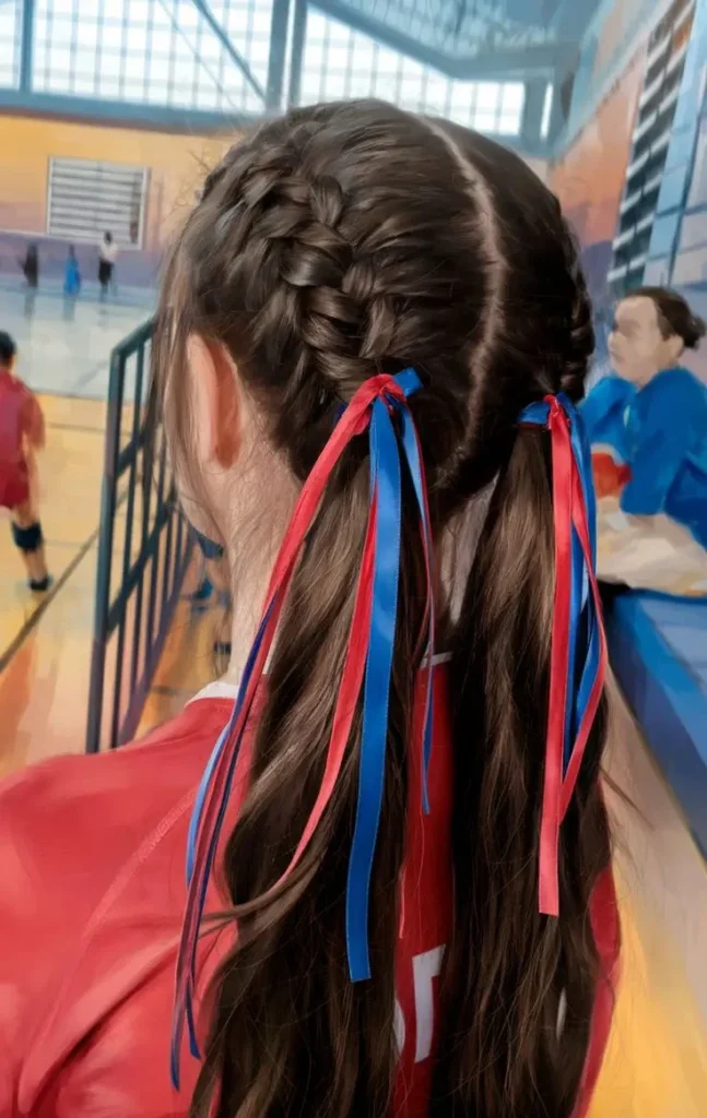 French Braid Pigtails with Ribbons