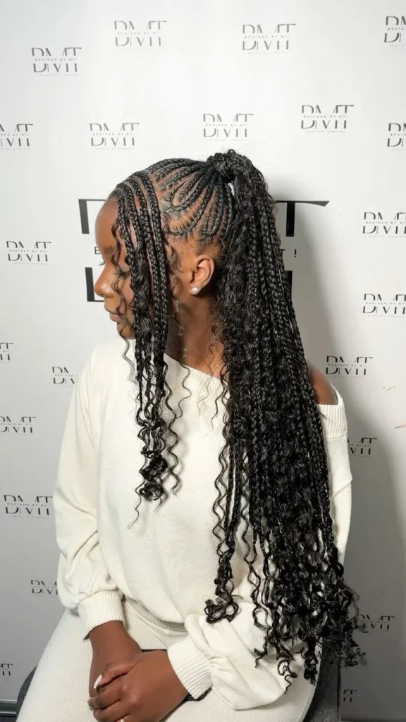 Side-Parted Curly Pigtail Braids