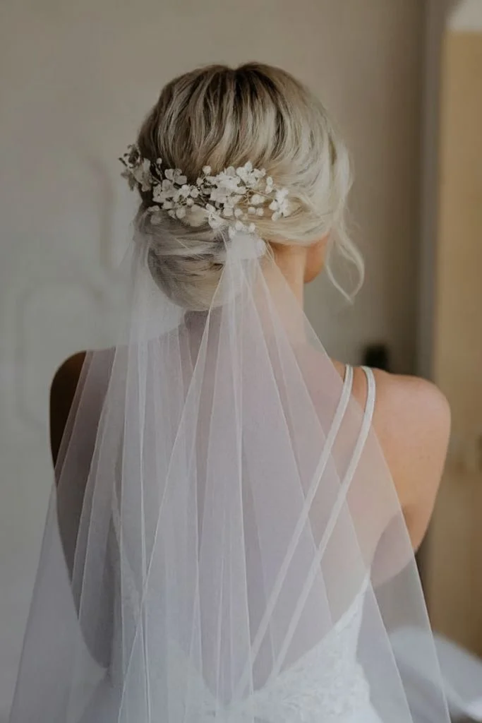 Floral Accent Updo with Veil