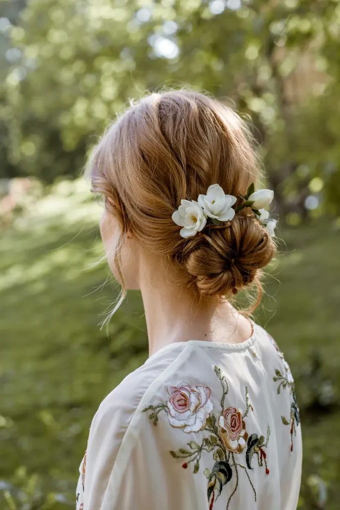 8. Floral Tuck Wedding Hair