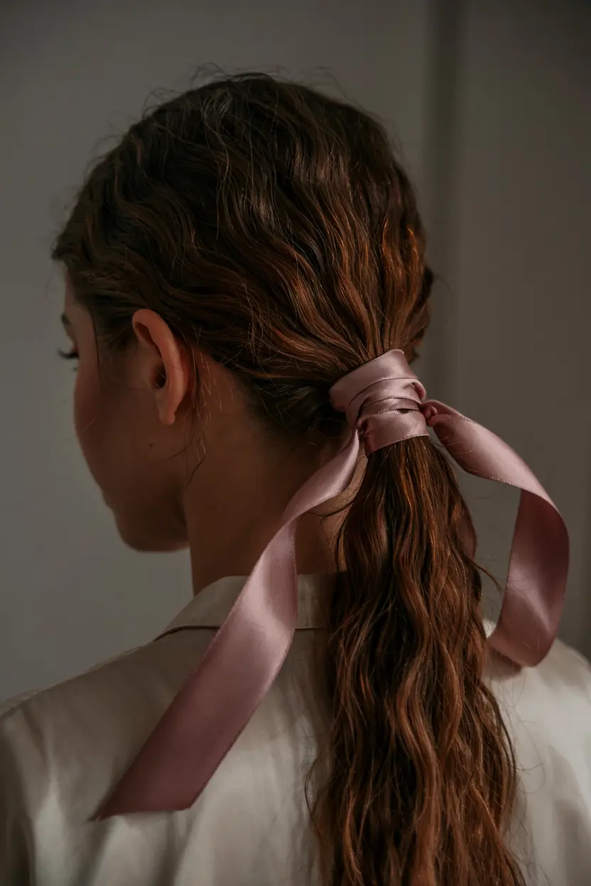 1. Ribbon Wrapped Ponytail