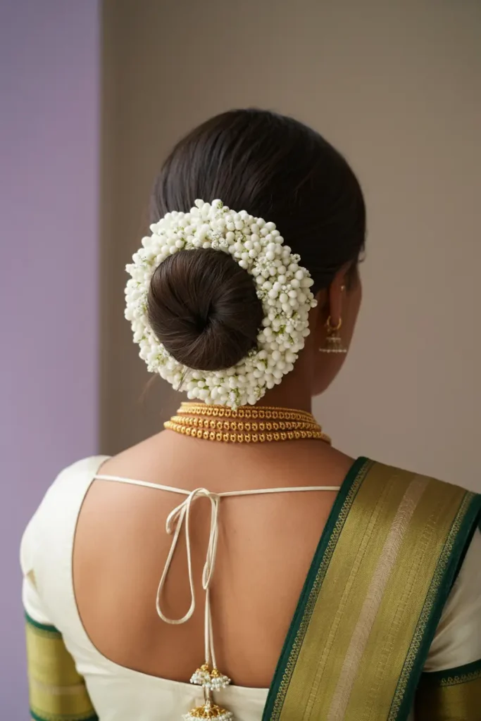 10. Classic Chignon with Gajra