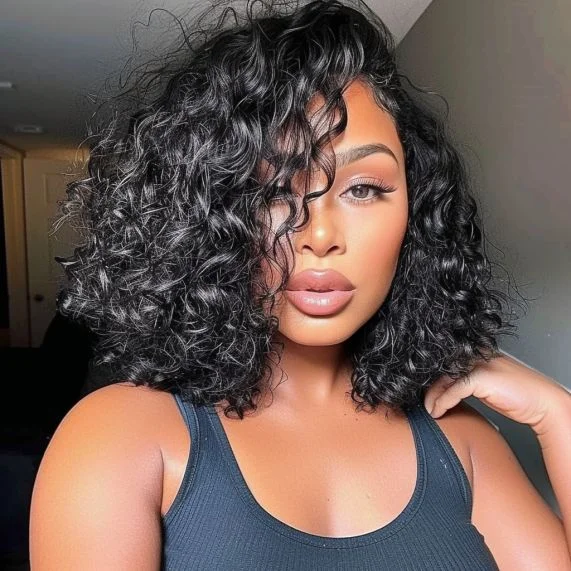 Side-Parted Curly Bob