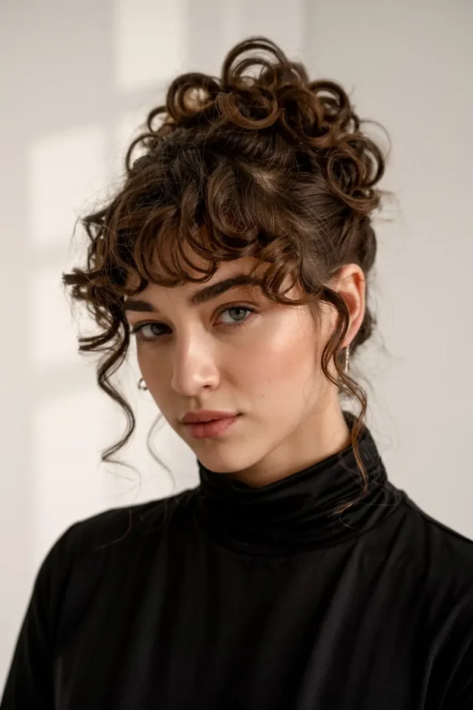 11. Curly Updo with Bangs