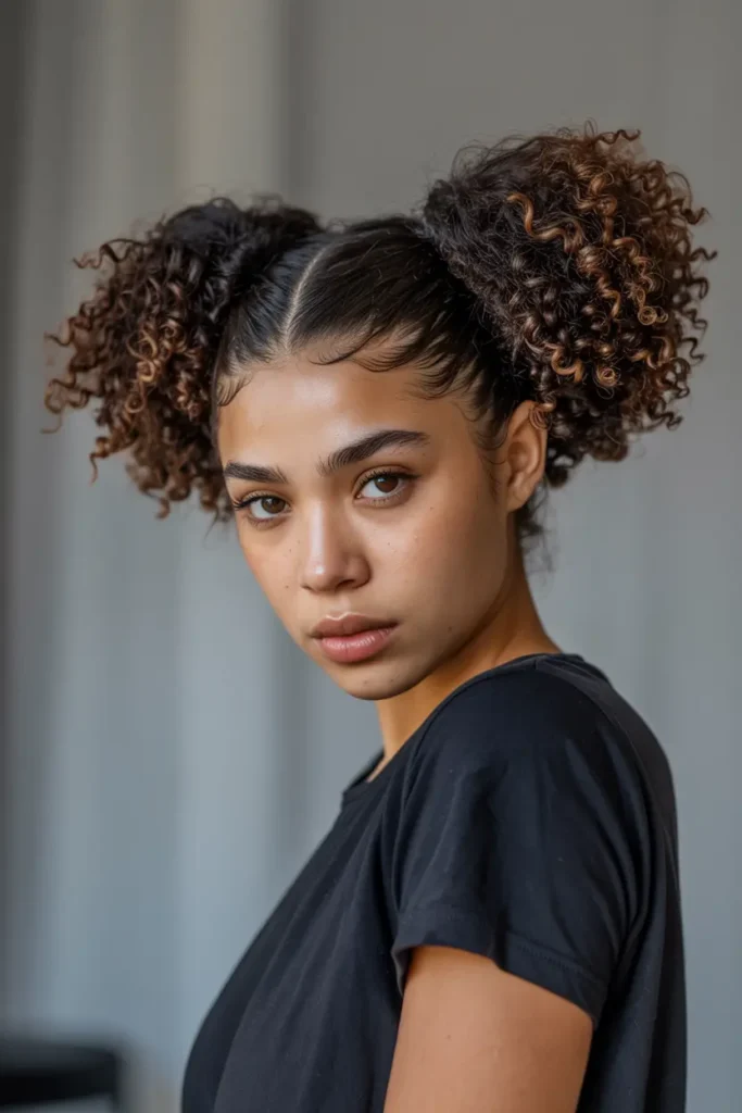 30 Easy & Stylish Hairstyles for Frizzy Hair That Actually Work 29 15. Afro Puffs