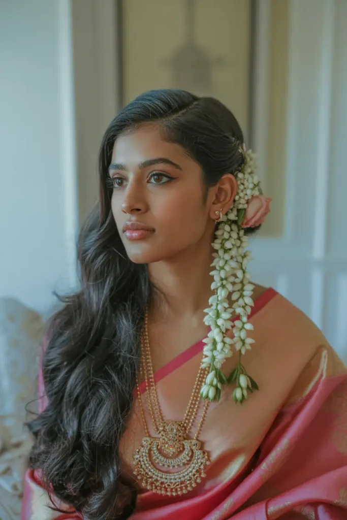 16. Side Parted Floral Waves