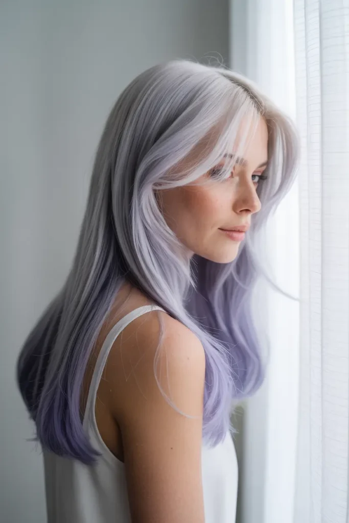 Silver Hair Color Inspiration – Bold, Bright & Beautiful Shades 35 18. Silver Lavender Blend 1