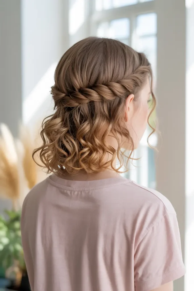 30 Easy & Stylish Hairstyles for Frizzy Hair That Actually Work 37 19. Twisted Crown Half Up