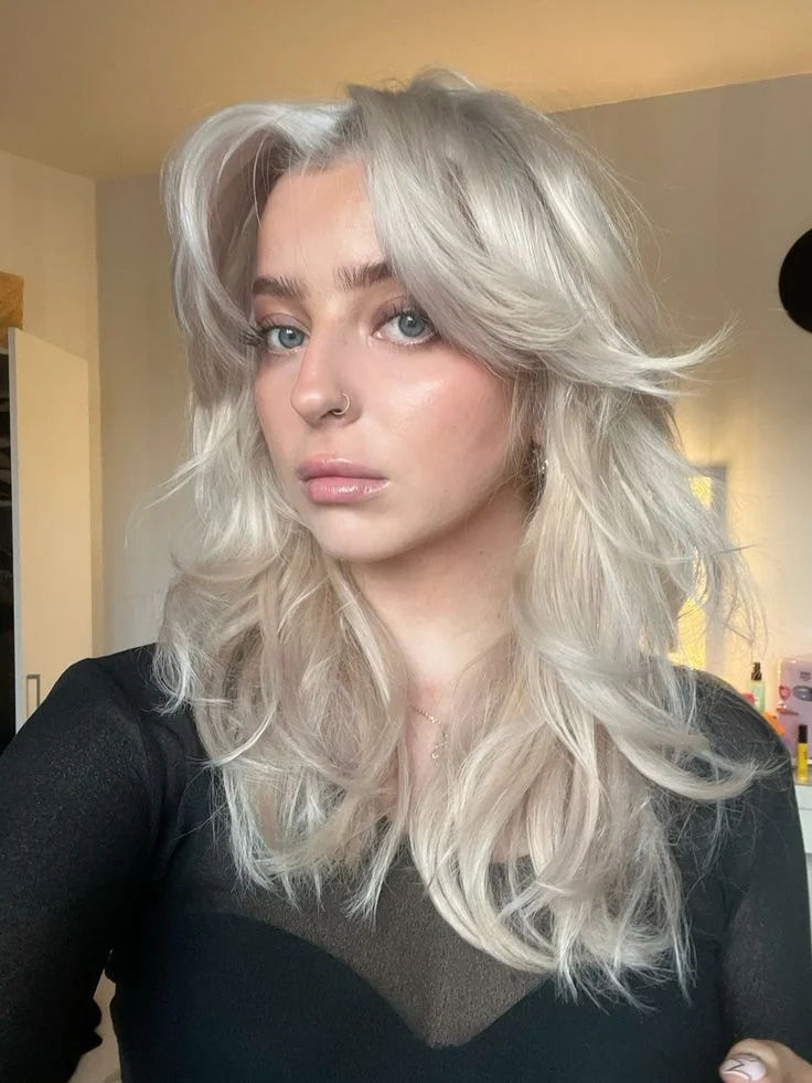 Platinum Blonde Wolf Cut