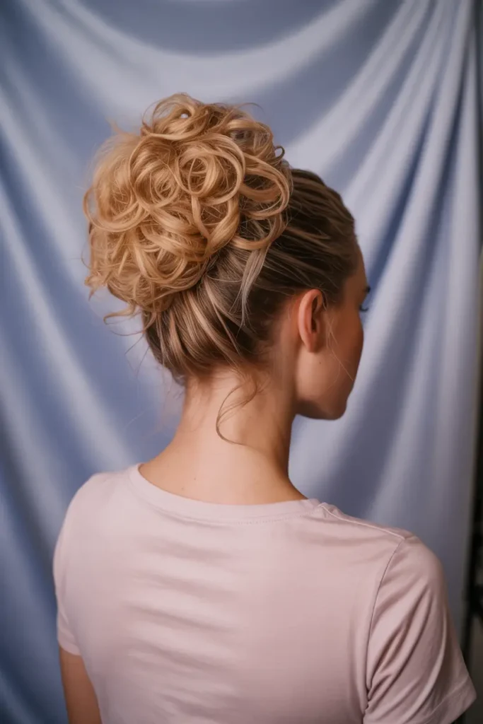 30 Easy & Stylish Hairstyles for Frizzy Hair That Actually Work 39 20. Fluffy High Bun