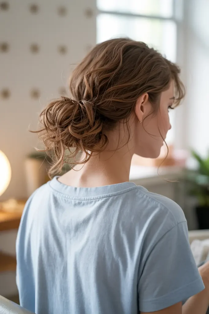 30 Easy & Stylish Hairstyles for Frizzy Hair That Actually Work 53 27. Messy Half Updo