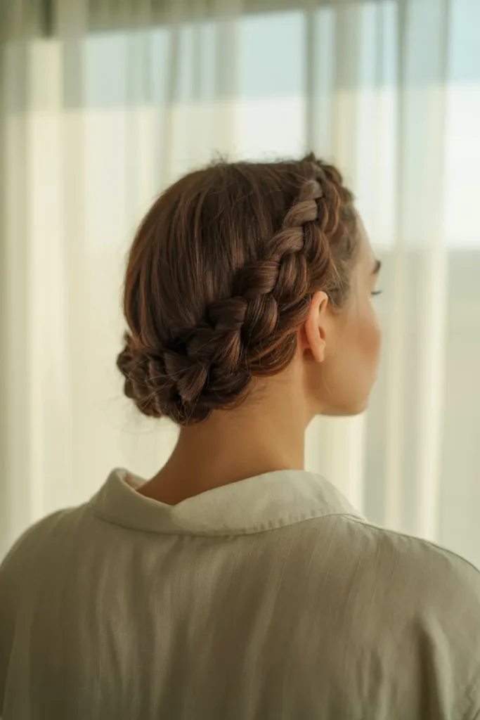 30 Easy & Stylish Hairstyles for Frizzy Hair That Actually Work 5 3. Braided Crown