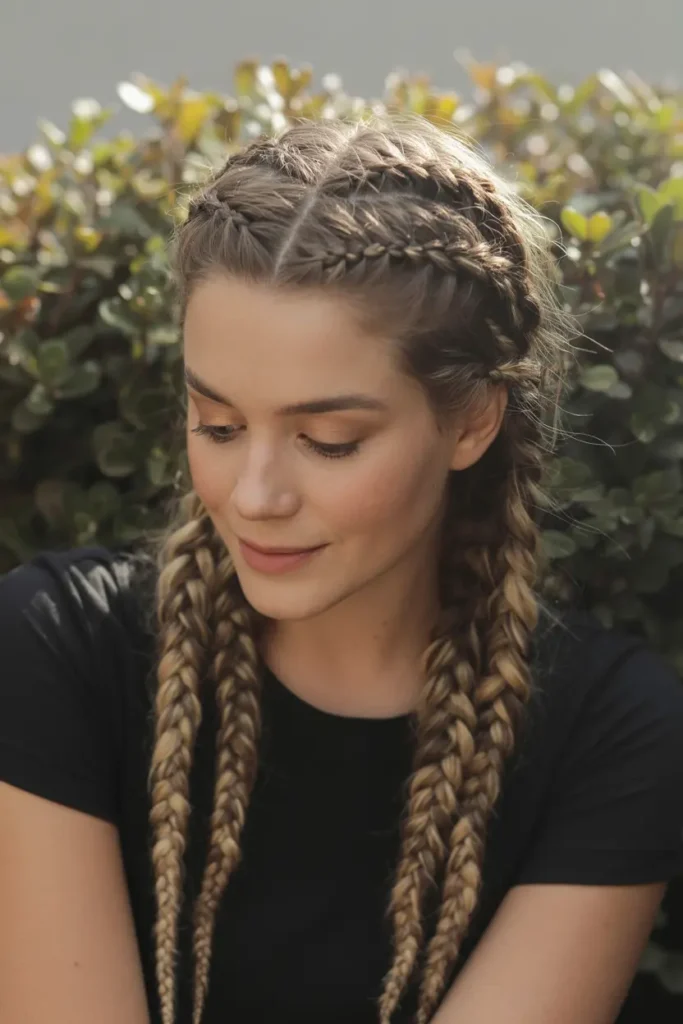 3. Messy Dutch Braid Pigtails