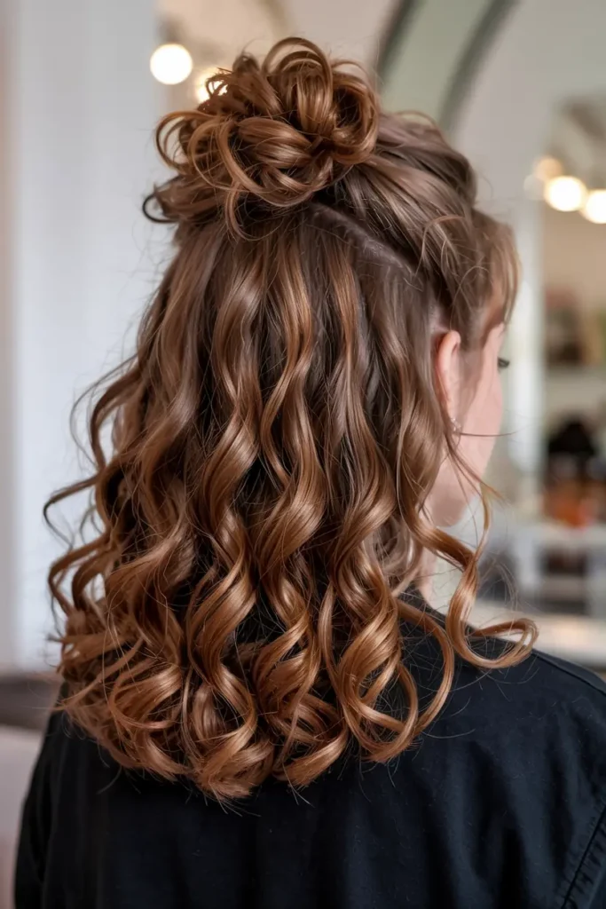 5. Curly Half Up Bun
