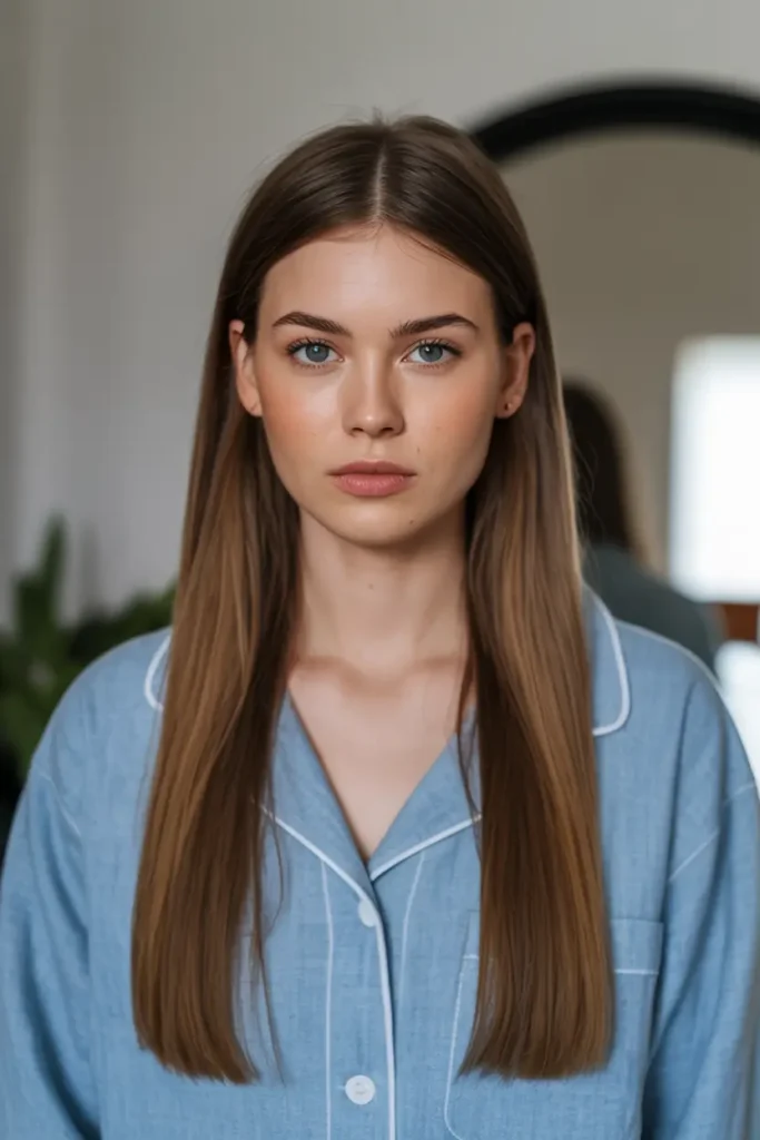 7. Middle Part Straight Hair 1