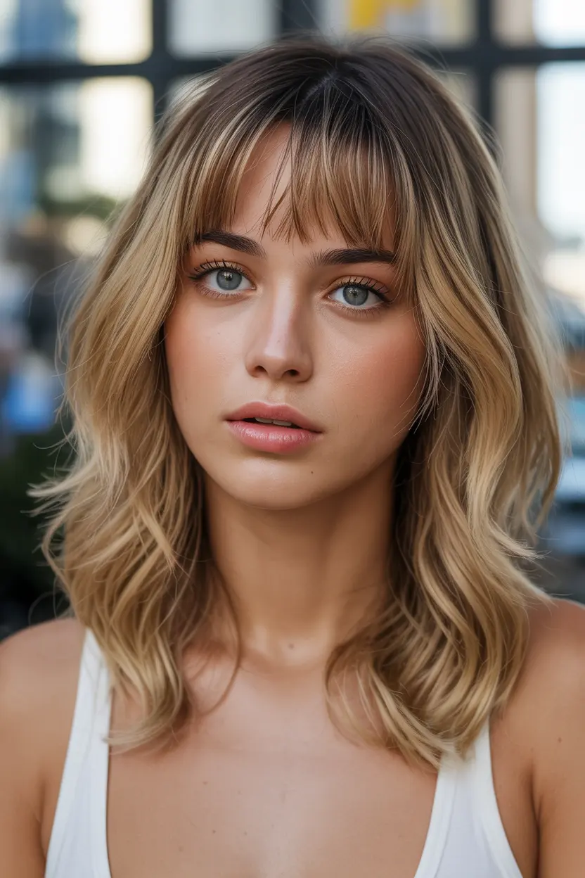 1. Choppy Bangs with Loose Waves