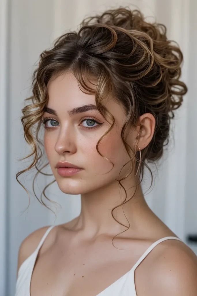 10. Curly Updo with Tendrils