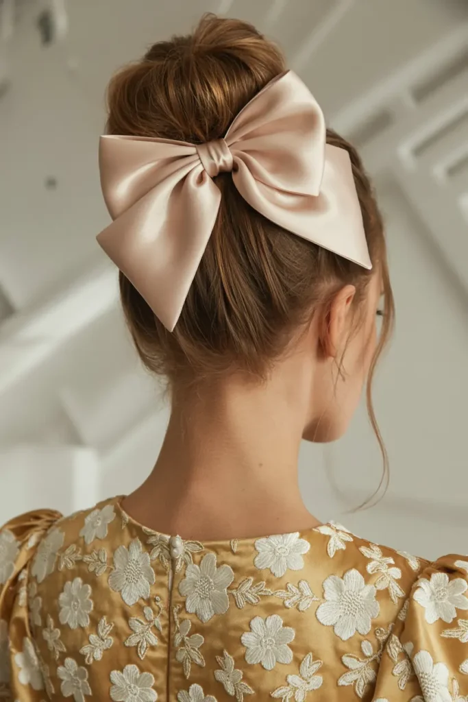 10. High Bun with Statement Bow