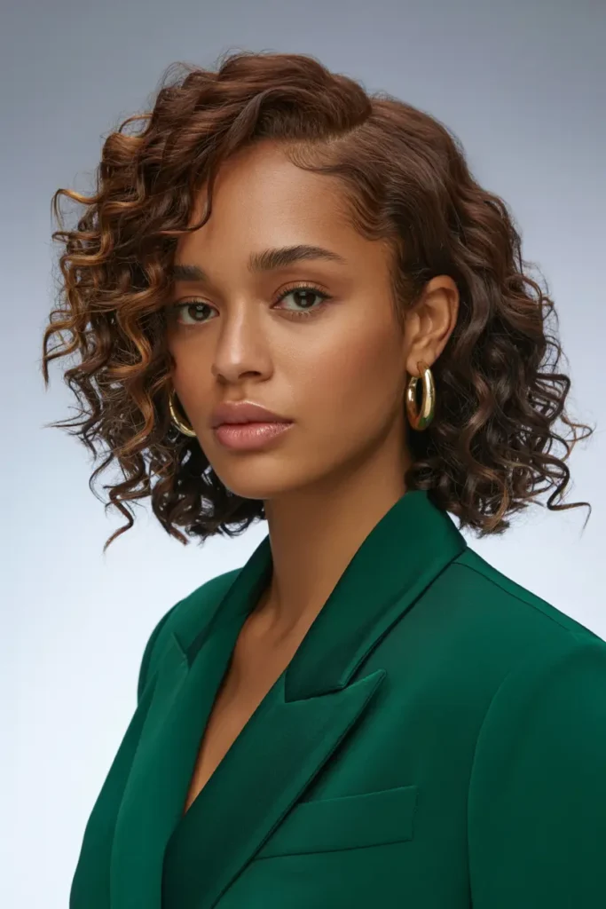 11. Side Swept Bob Curls