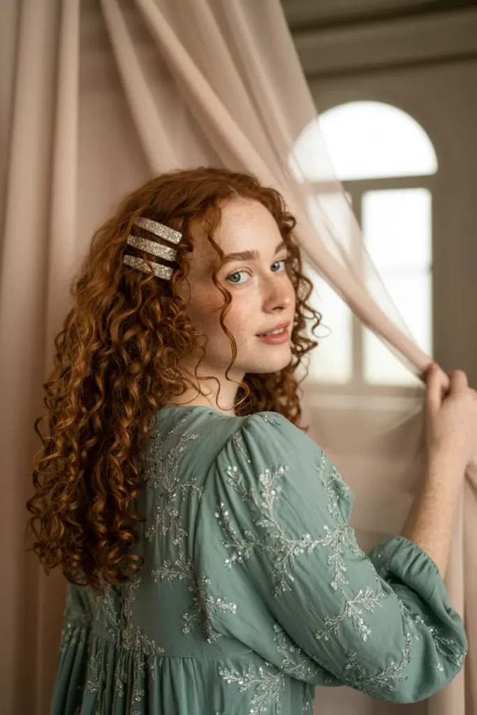 13. Curly Hair with Sparkle Clips