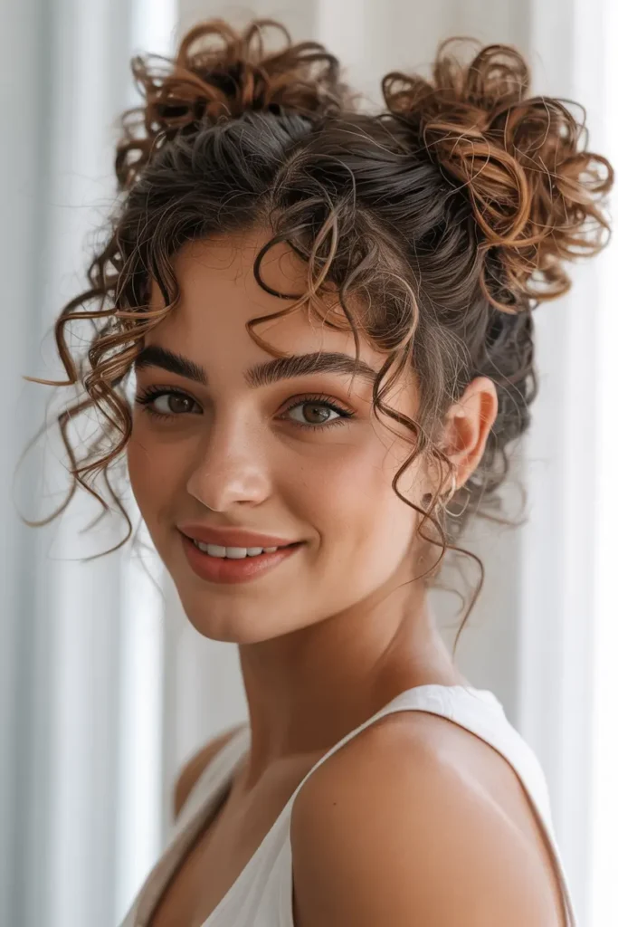 17. Loose Curly Space Buns