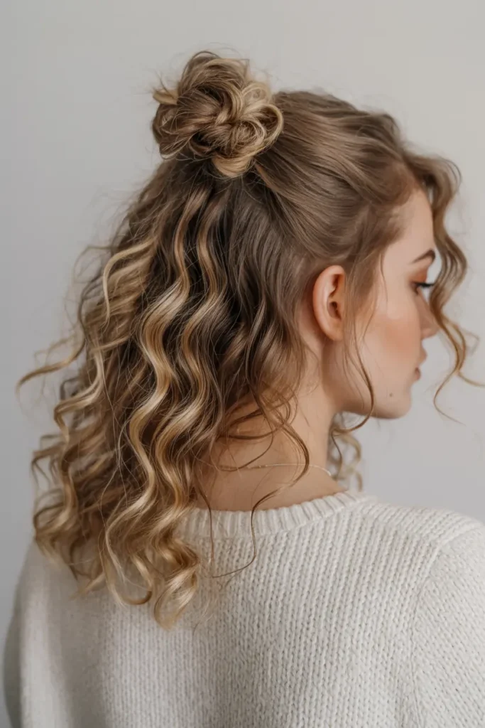 3. Curly Half Up Knot