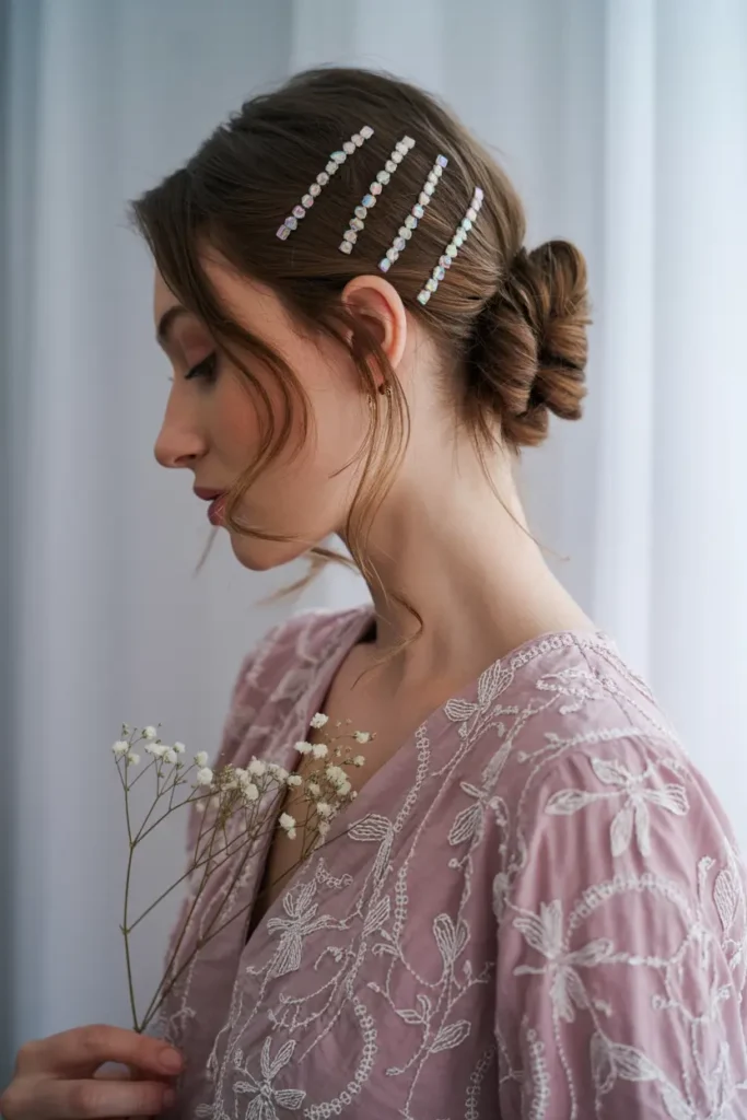 5. Messy Bun with Gems