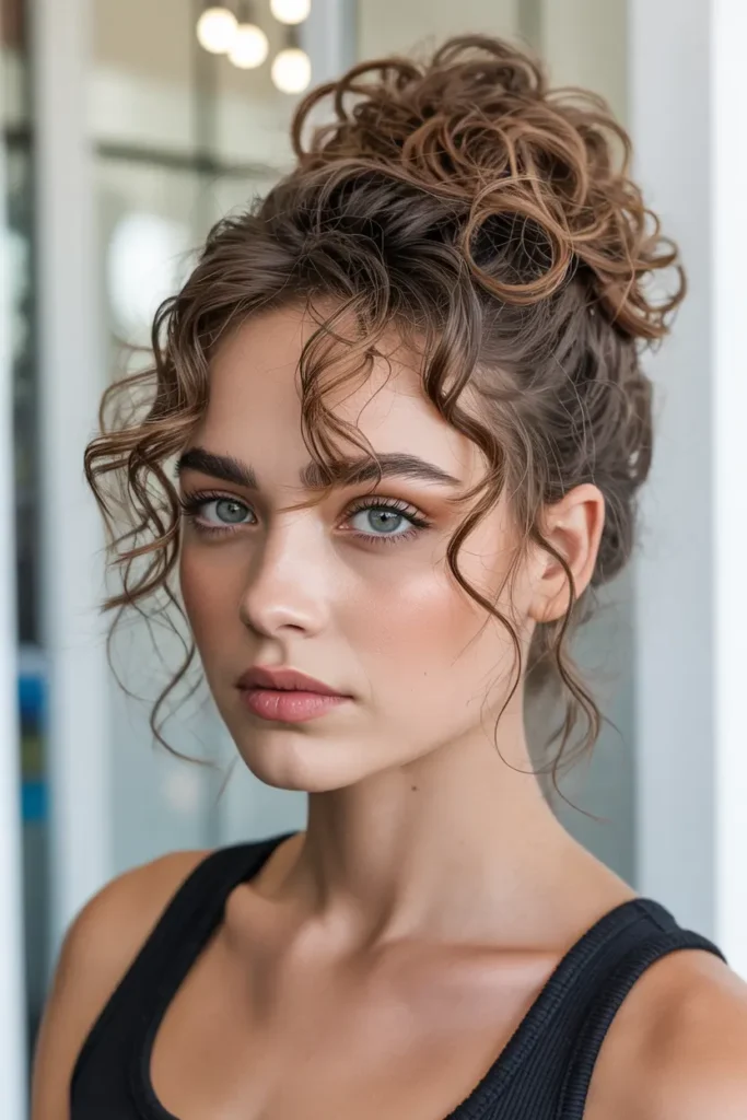 7. High Curly Messy Bun