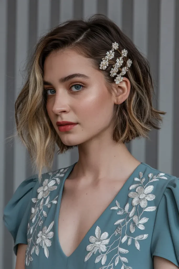 8. Textured Bob with Pins