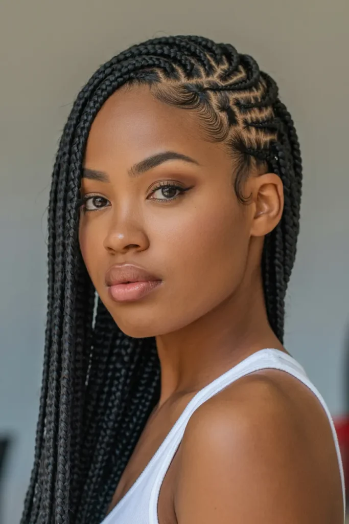 4. Side-Parted Fulani Braids