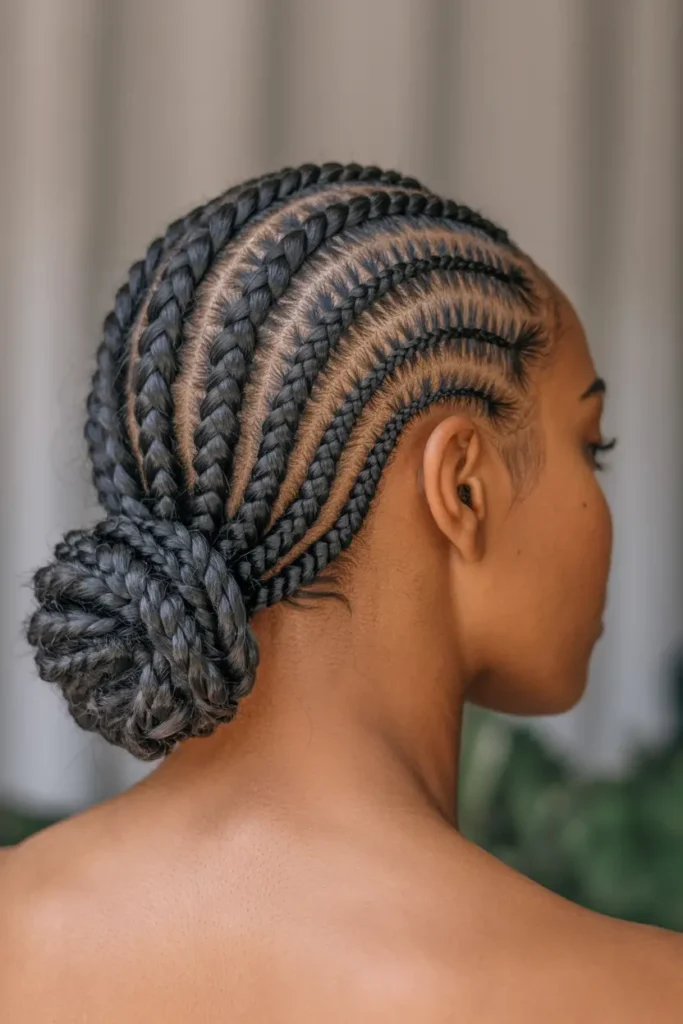 5. Fulani Braids Low Bun