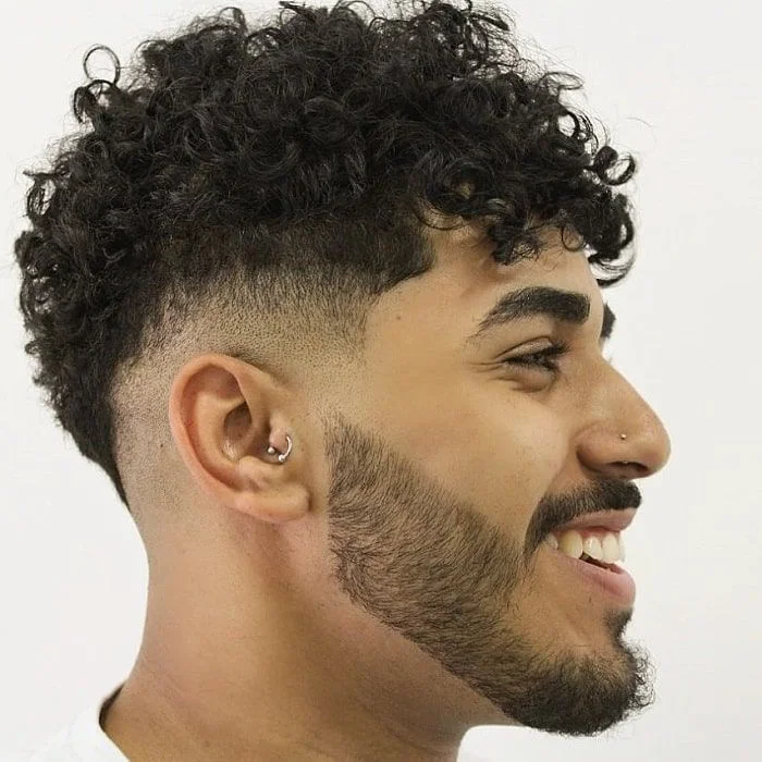Short Curly Top with Clean-Shaven Neck Beard